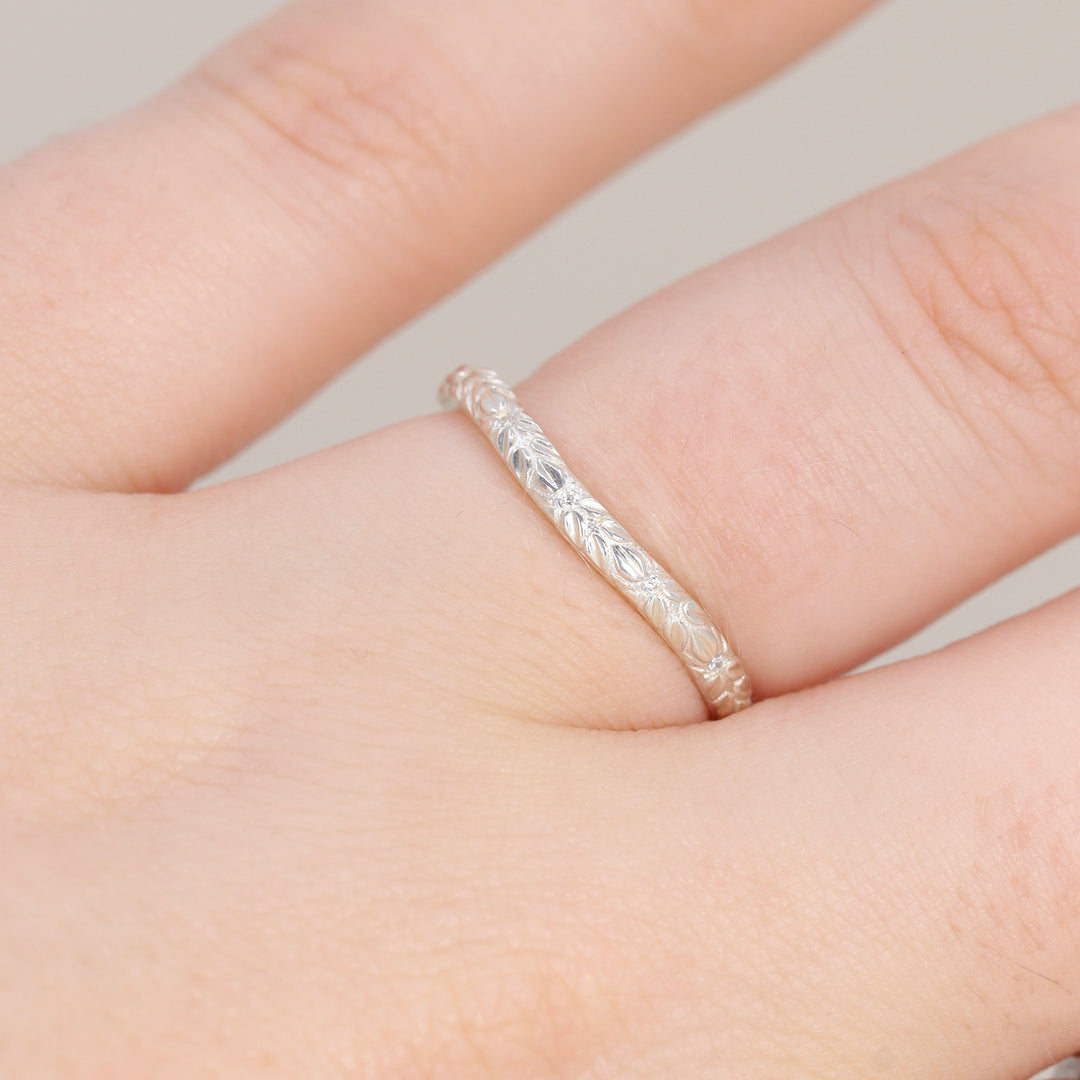 Bethan - Waved Vintage Style Patterned Diamond Set Half Eternity Wedding Band - Made-to-Order Wedding Rings - Made-to-Order