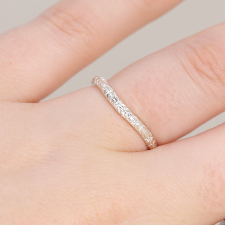 Bethan - Waved Vintage Style Patterned Diamond Set Half Eternity Wedding Band - Made-to-Order Wedding Rings - Made-to-Order
