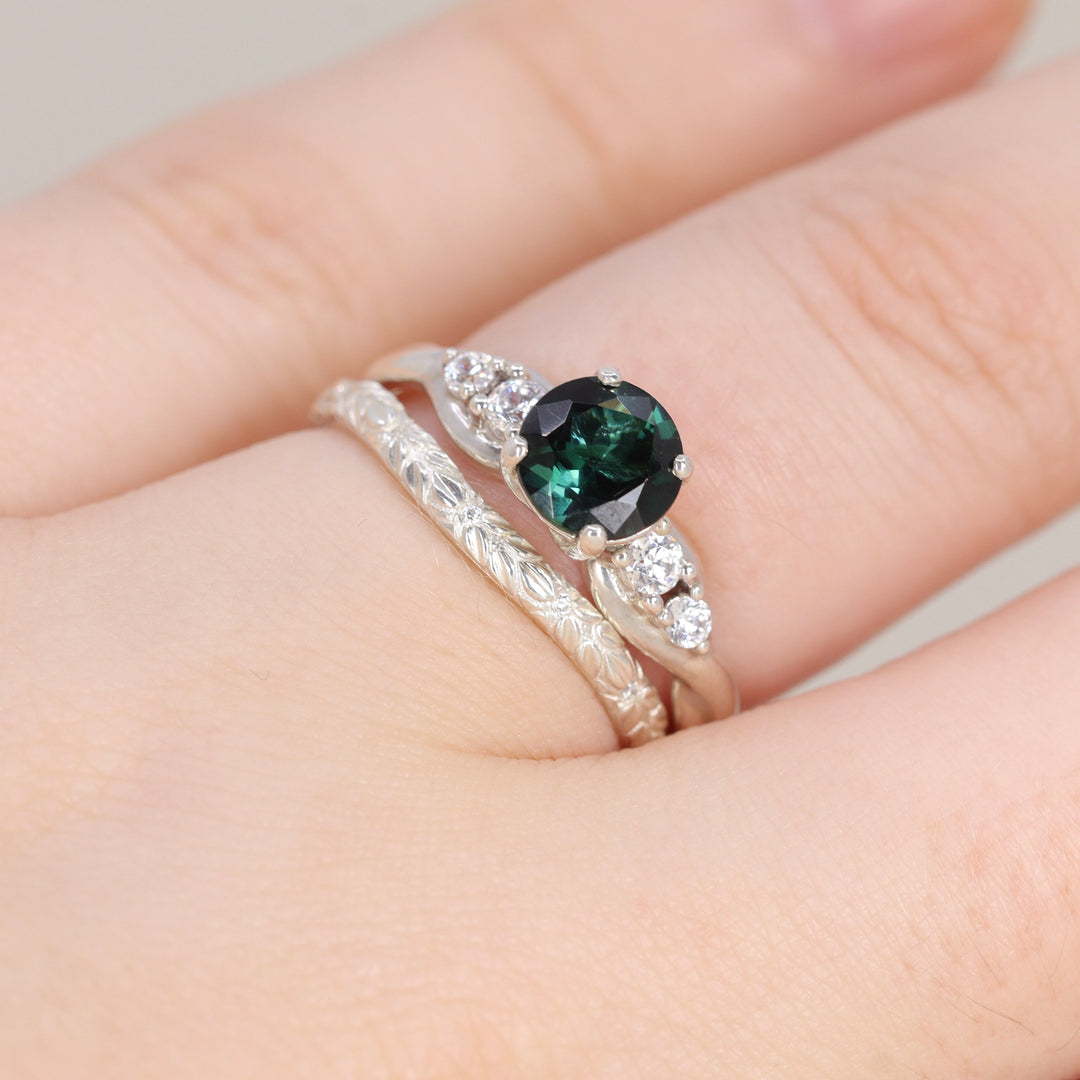 Bethan - Waved Vintage Style Patterned Diamond Set Half Eternity Wedding Band - Made-to-Order Wedding Rings - Made-to-Order