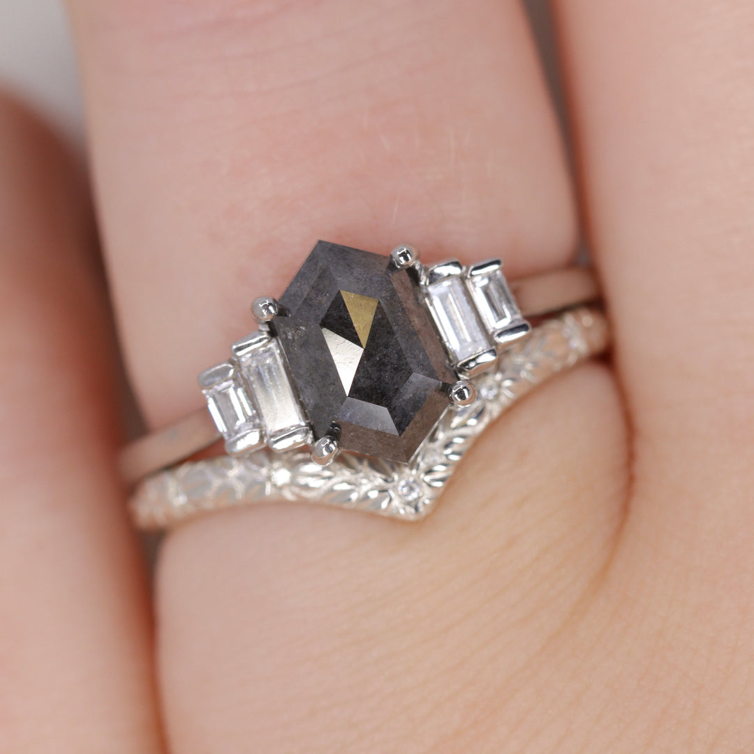 Bethan - Wishbone Vintage Style Patterned Diamond Set Half Eternity Wedding Band - Made-to-Order Wedding Rings - Made-to-Order