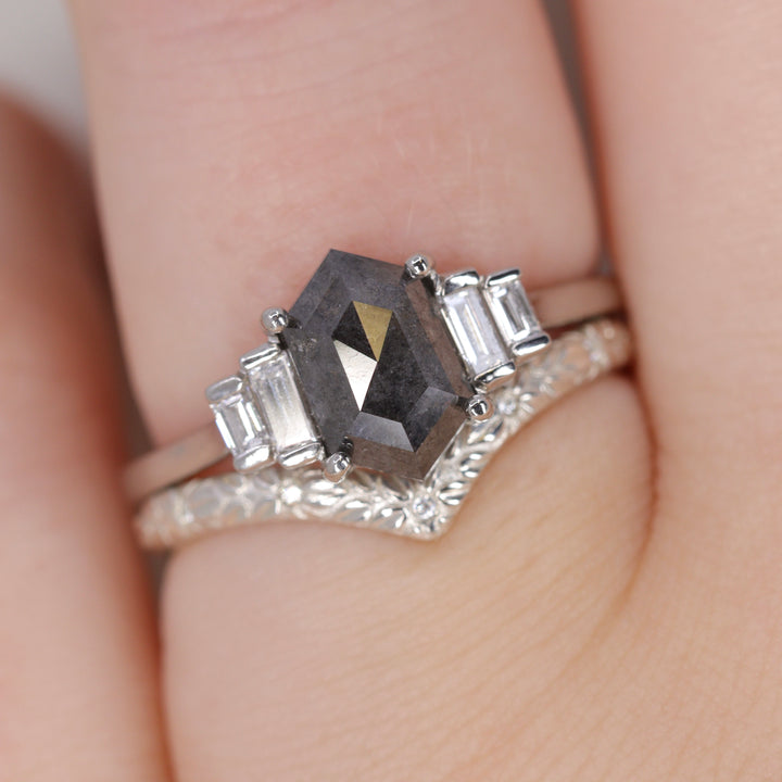 Bethan - Wishbone Vintage Style Patterned Diamond Set Half Eternity Wedding Band - Made-to-Order Wedding Rings - Made-to-Order