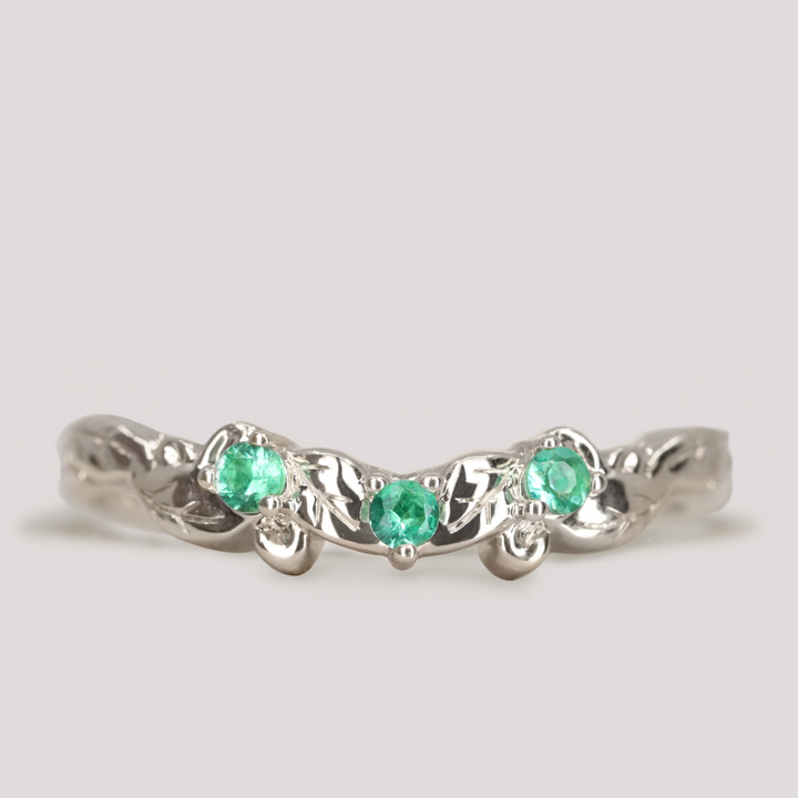 Willow - Leaf/Vine Detail Shaped Emerald or Diamond Set Wedding Ring - Made-To-Order Wedding Rings - Made-to-Order