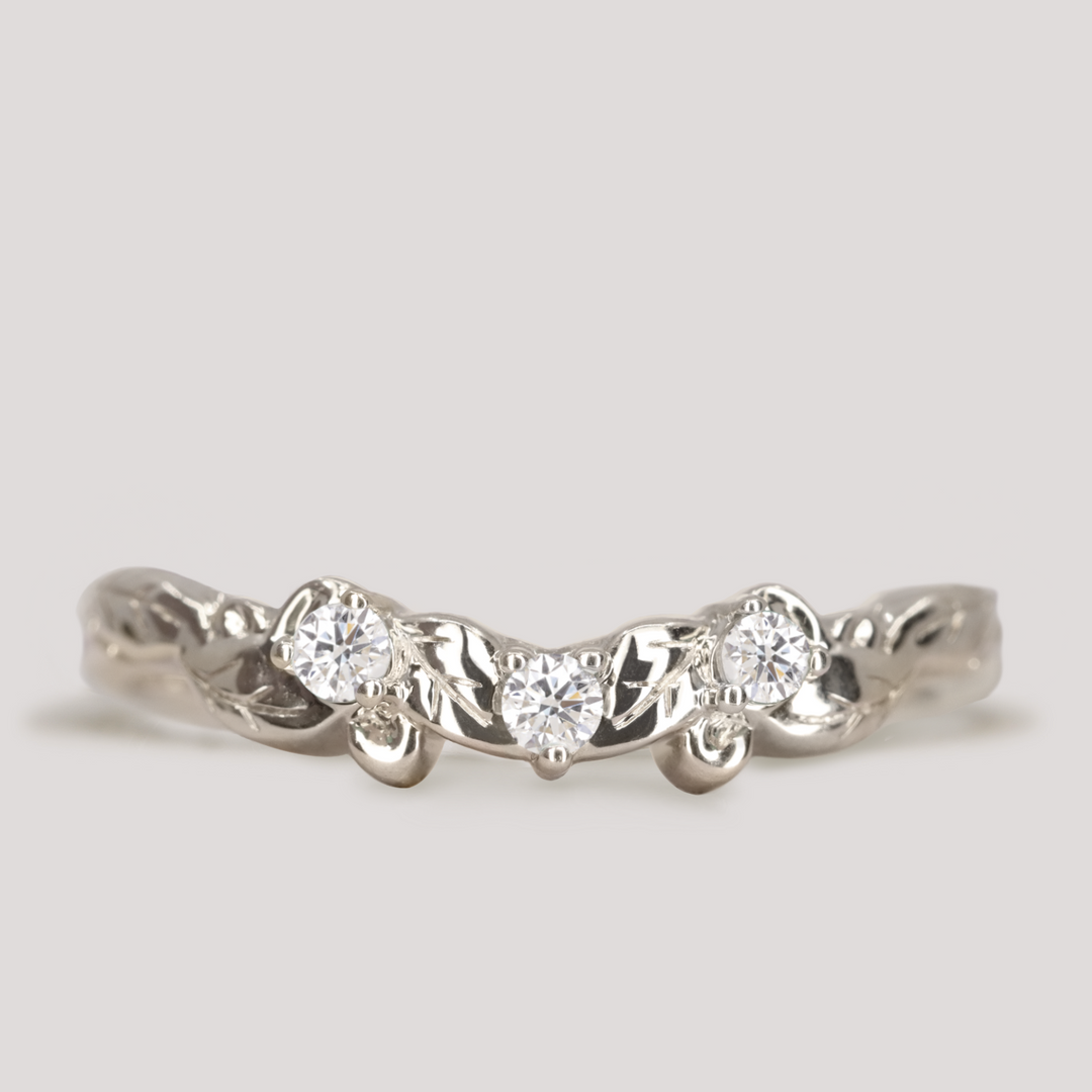 Willow - Leaf/Vine Detail Shaped Emerald or Diamond Set Wedding Ring - Made-To-Order Wedding Rings - Made-to-Order