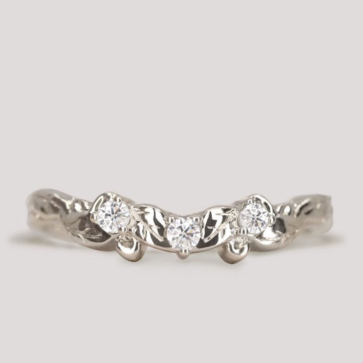 Willow - Leaf/Vine Detail Shaped Emerald or Diamond Set Wedding Ring - Made-To-Order Wedding Rings - Made-to-Order