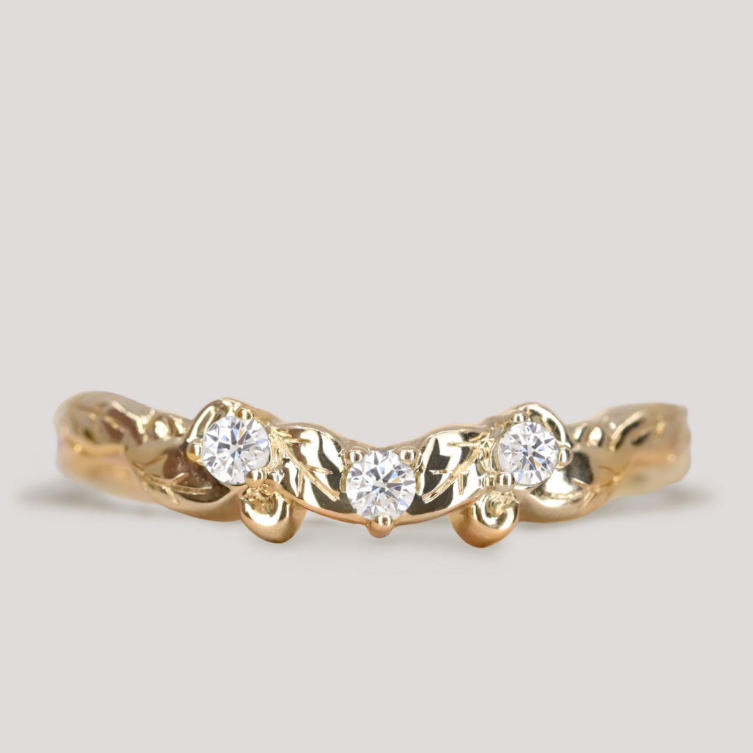 Willow - Leaf/Vine Detail Shaped Emerald or Diamond Set Wedding Ring - Made-To-Order Wedding Rings - Made-to-Order