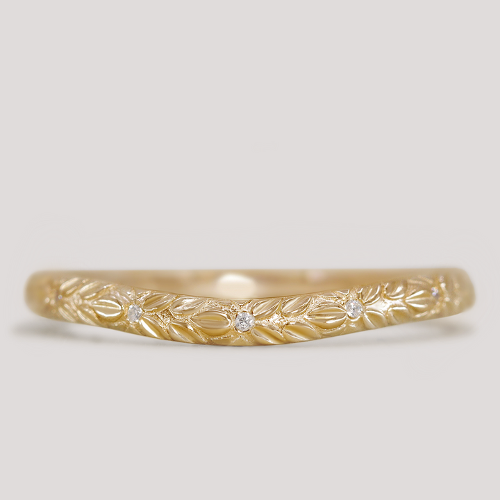 Bethan - Waved Vintage Style Patterned Diamond Set Half Eternity Wedding Band - Made-to-Order Wedding Rings - Made-to-Order