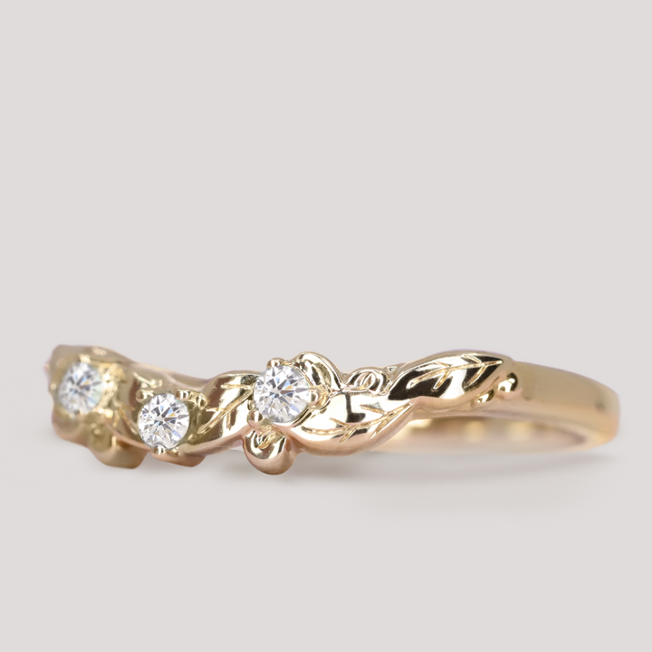 Willow - Leaf/Vine Detail Shaped Emerald or Diamond Set Wedding Ring - Made-To-Order Wedding Rings - Made-to-Order