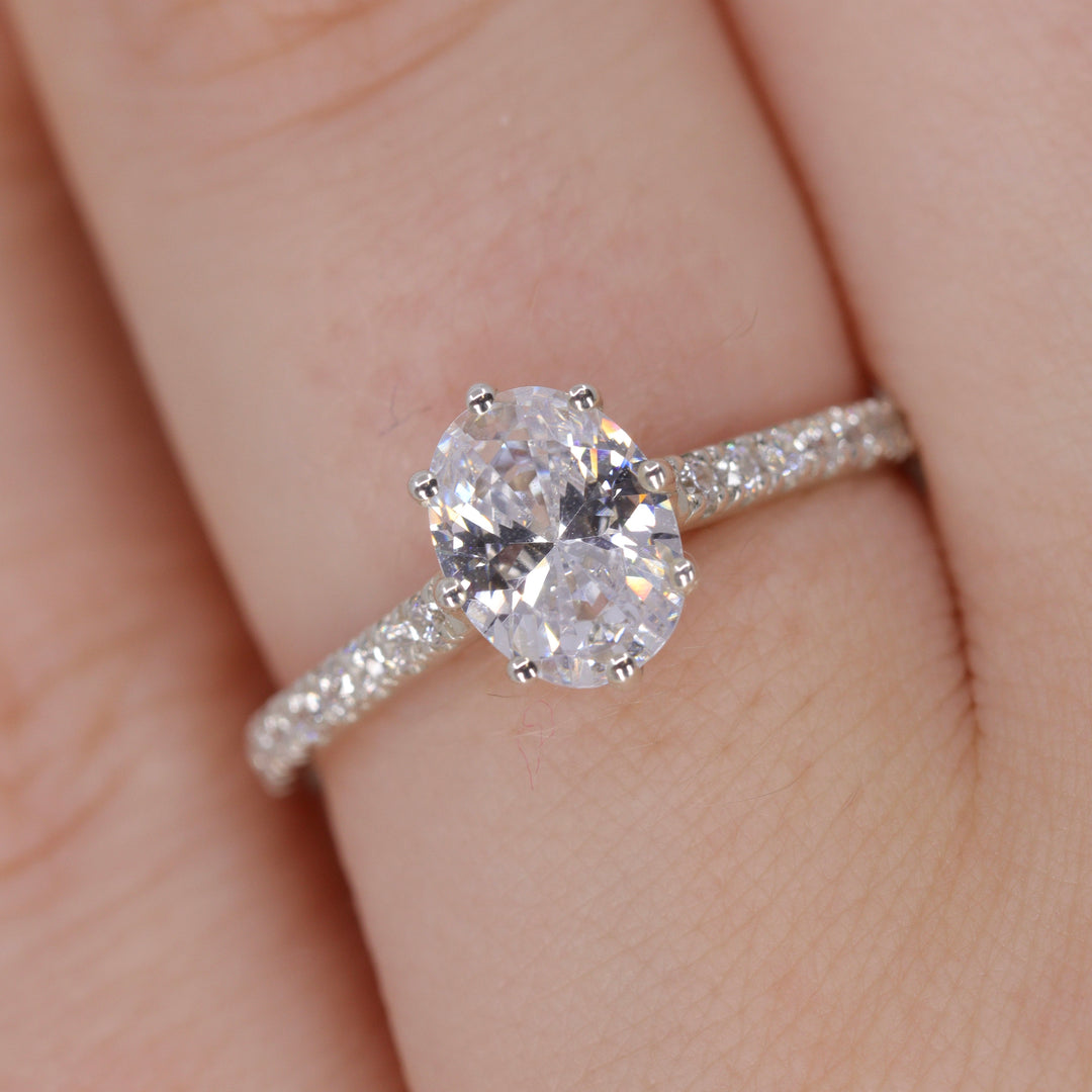Bridal Set - Carmen & Ellis - Oval Lab Grown Diamond Solitaire Engagement Ring with Pavé Band and Diamond Wishbone Wedding Ring Bridal Sets