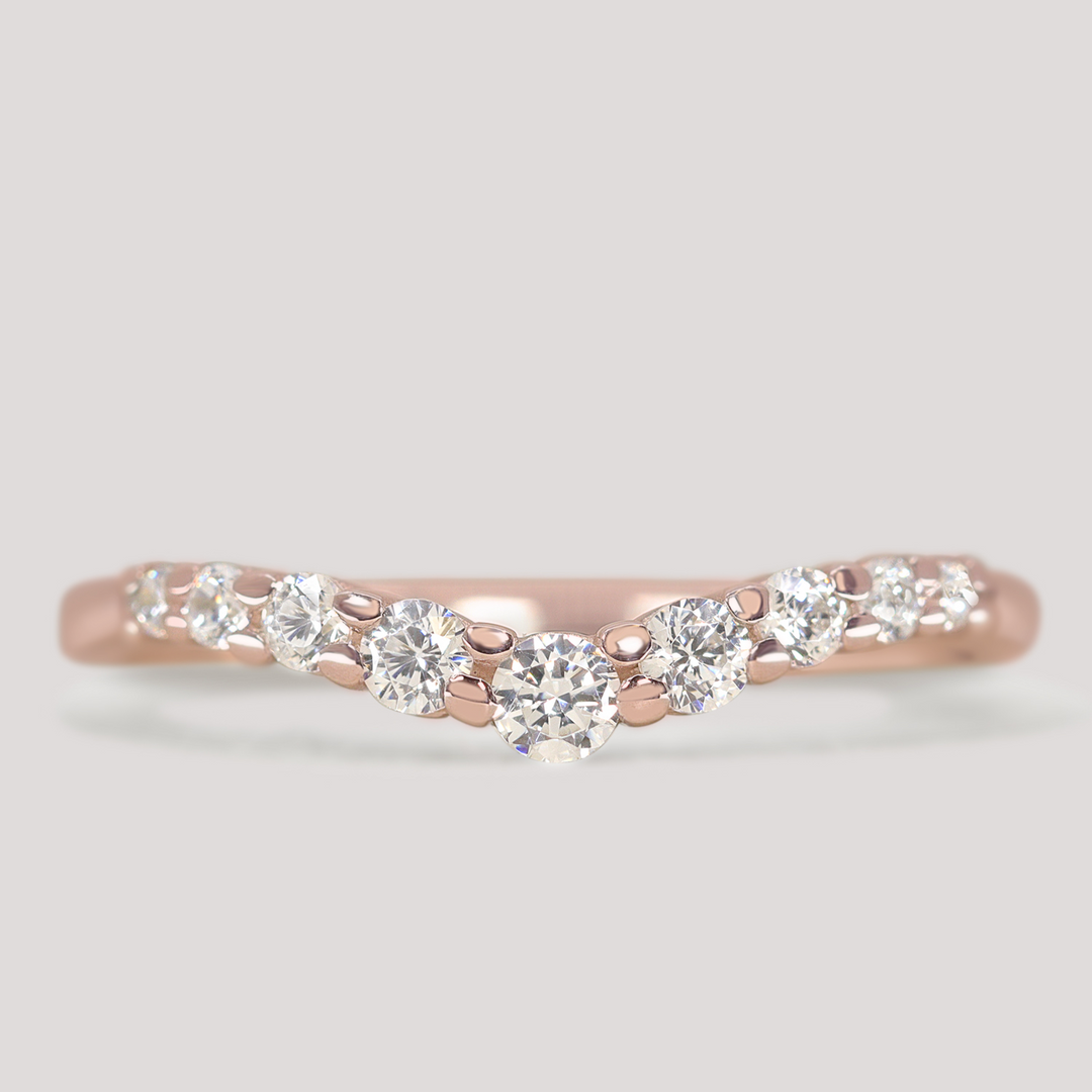 Bridal Set - Caitlin & Cleo - Round Lab Grown Diamond Five Stone Engagement Ring and Graduating Shaped Wedding Ring Bridal Sets