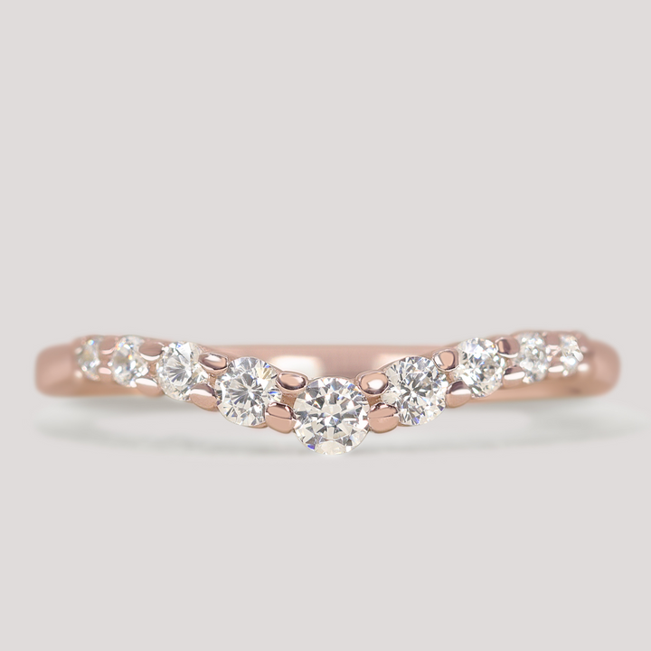 Bridal Set - Caitlin & Cleo - Round Lab Grown Diamond Five Stone Engagement Ring and Graduating Shaped Wedding Ring Bridal Sets