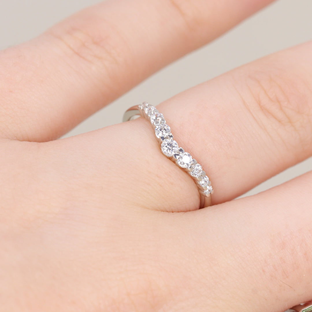 Bridal Set - Caitlin & Cleo - Round Lab Grown Diamond Five Stone Engagement Ring and Graduating Shaped Wedding Ring Bridal Sets