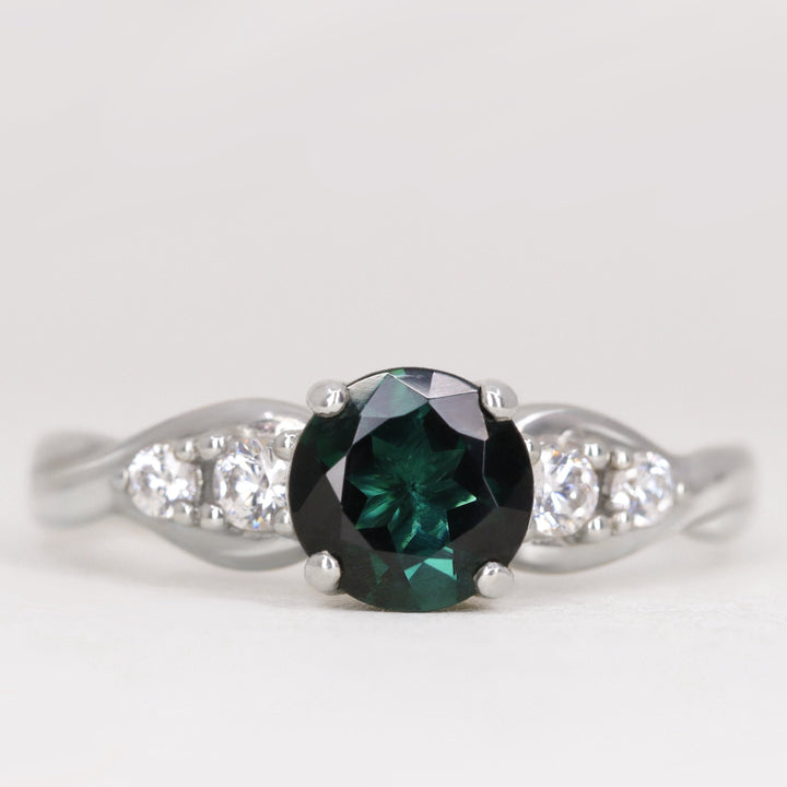Corinne - Round Brilliant Cut Teal Sapphire Five Stone Engagement Ring Engagement Rings - Price On Application