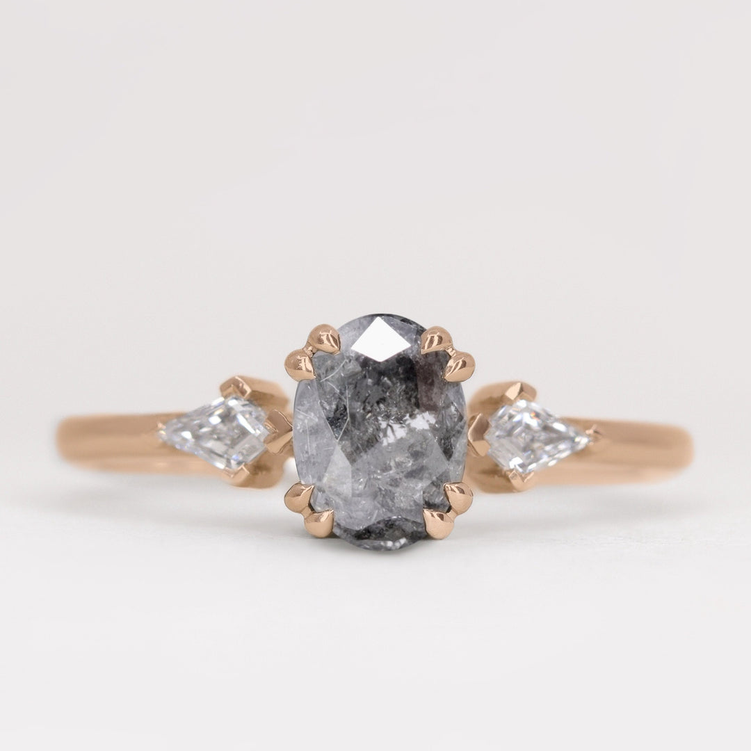 Dahlia - Oval Cut Salt and Pepper Diamond Trilogy Engagement Ring Engagement Rings - Price On Application