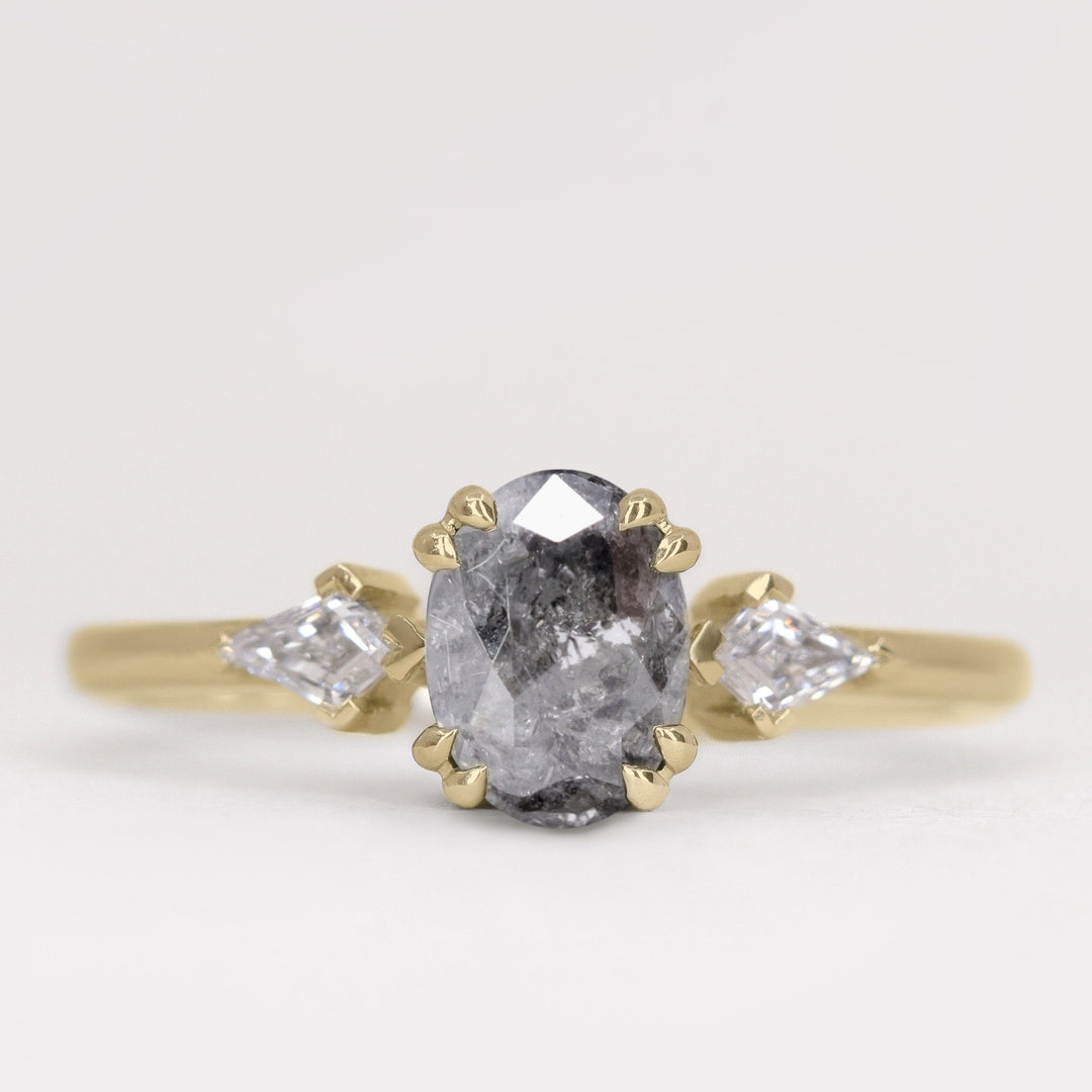 Dahlia - Oval Cut Salt and Pepper Diamond Trilogy Engagement Ring Engagement Rings - Price On Application