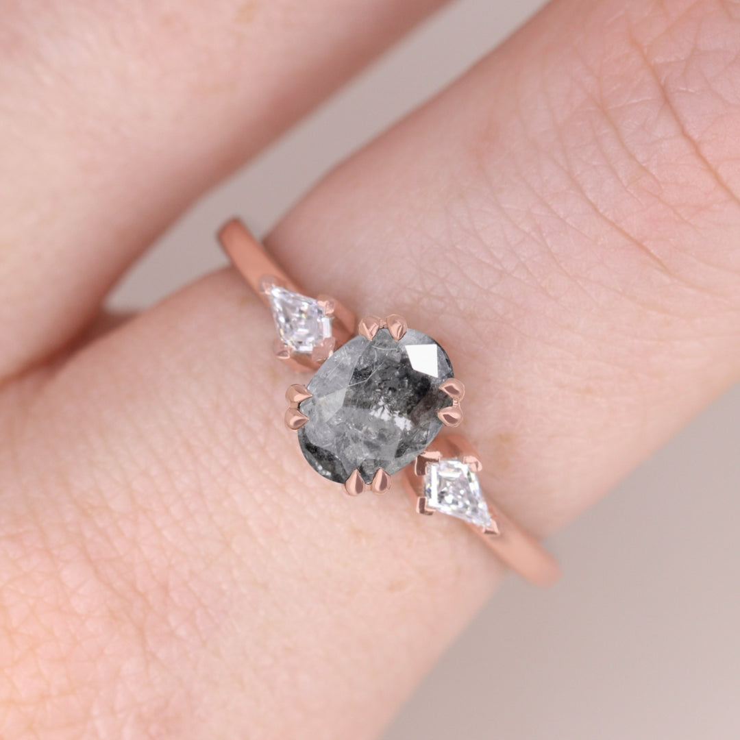 Dahlia - Oval Cut Salt and Pepper Diamond Trilogy Engagement Ring Engagement Rings - Price On Application
