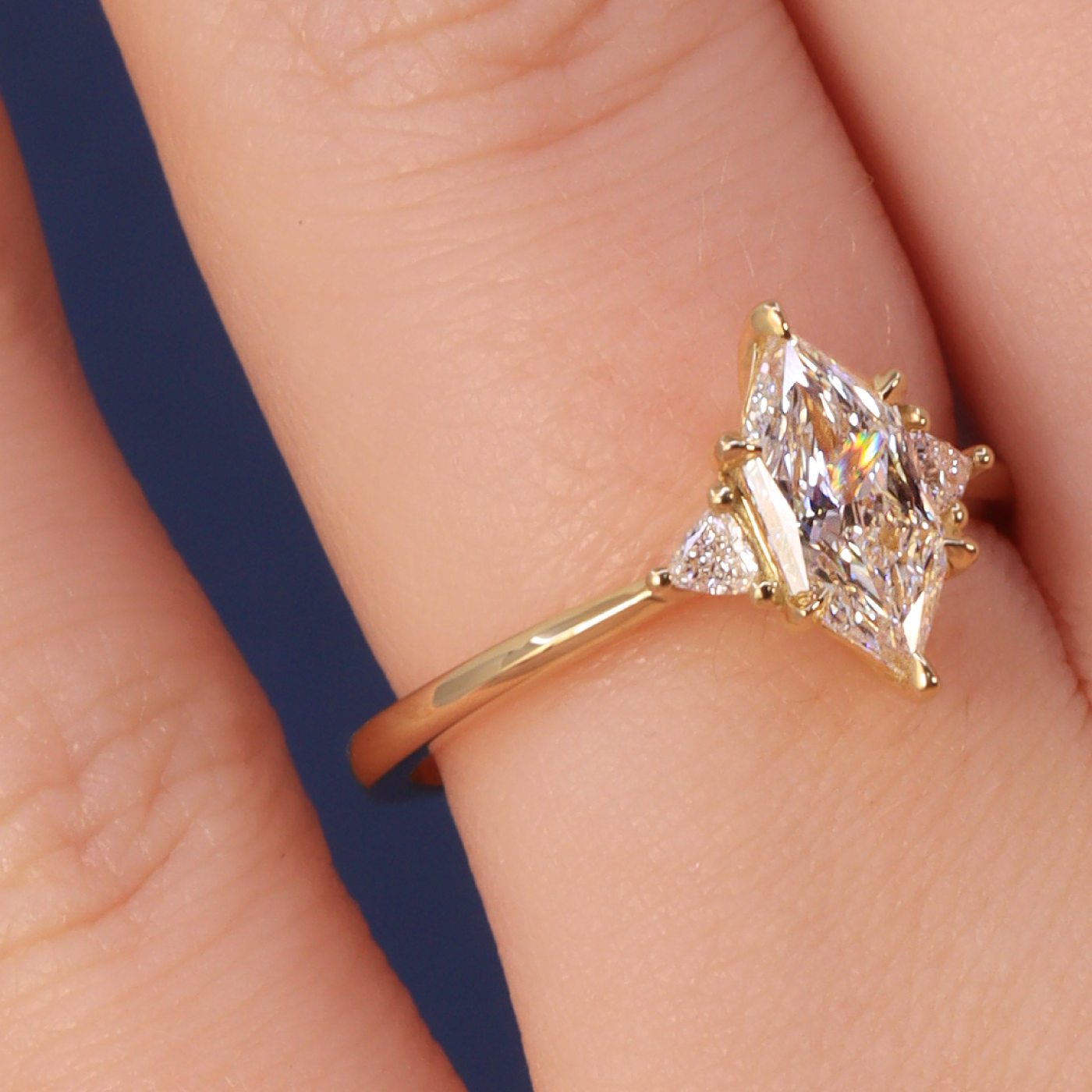 Elongated Hexagon Cut Lab Grown Diamond Trilogy Engagement Ring