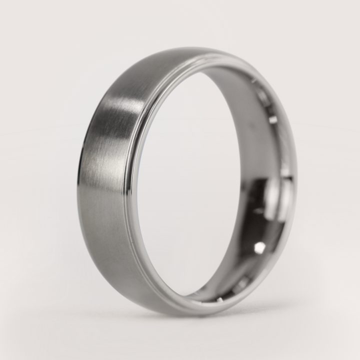 Brushed Centre Stepped Edges Stainless Steel Ring - The Devonshire Green Ring | Flinn & Steel Flinn & Steel Wedding Rings