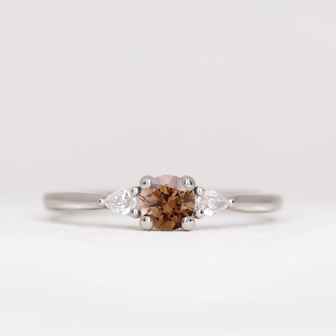 Elspeth - Round Brilliant Cut Coloured Lab Grown Diamond Trilogy Engagement Ring Engagement Rings - Price On Application