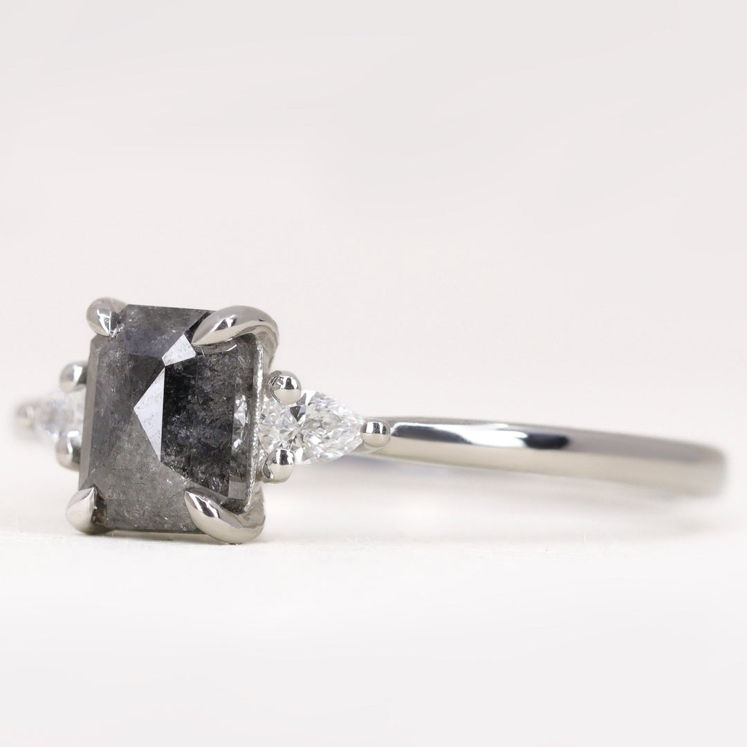 Elspeth - Emerald Cut Salt and Pepper Diamond Trilogy Engagement Ring Engagement Rings - Price On Application