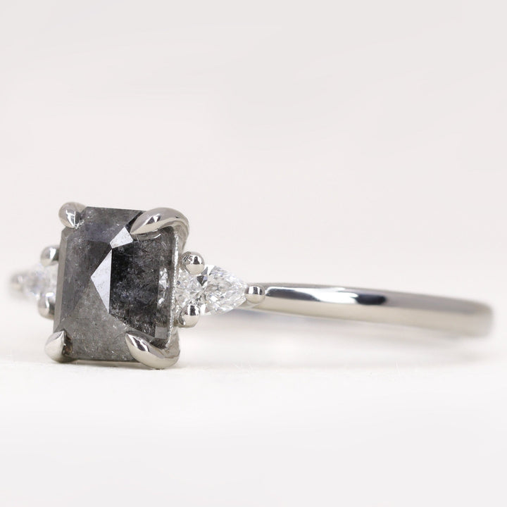 Elspeth - Emerald Cut Salt and Pepper Diamond Trilogy Engagement Ring Engagement Rings - Price On Application