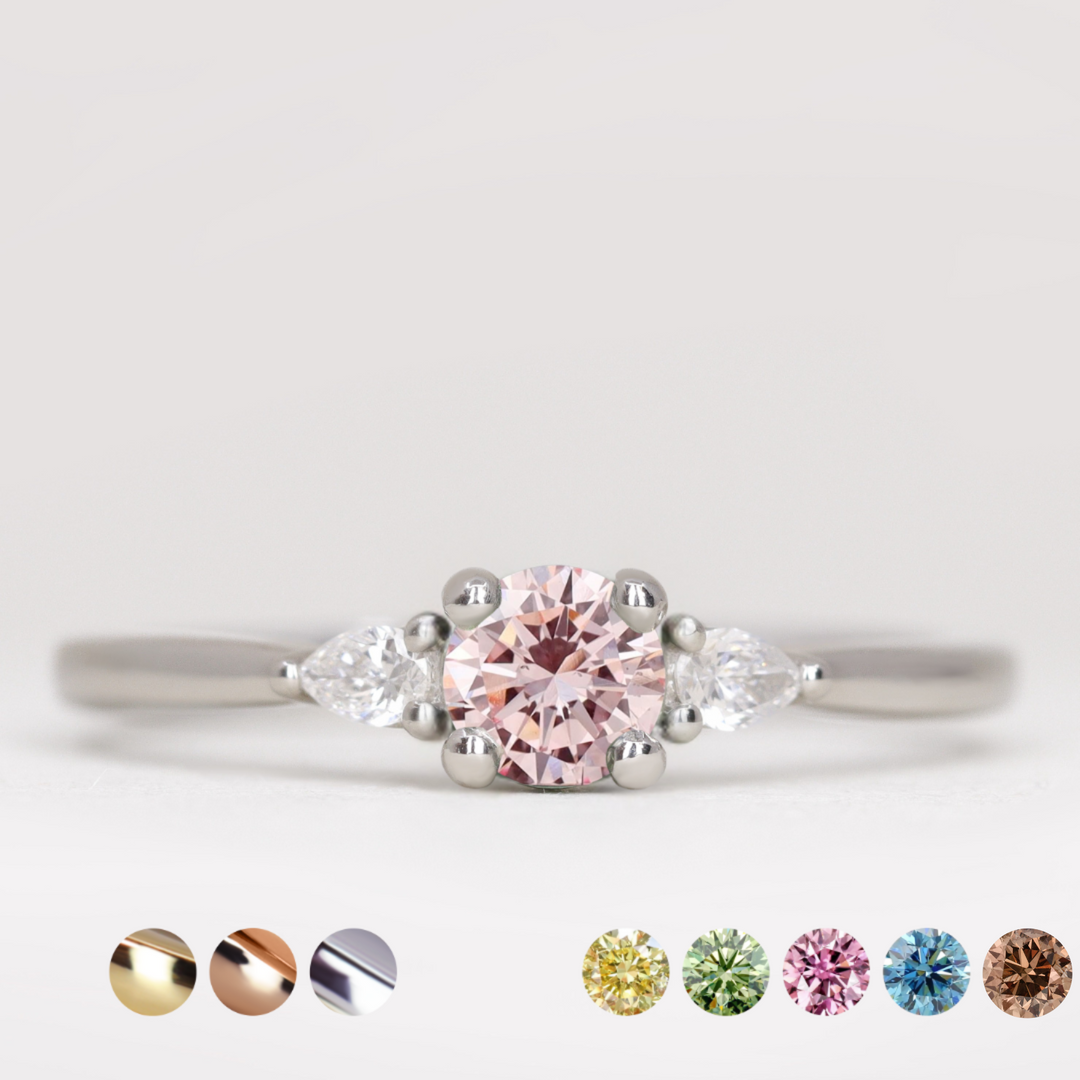 Elspeth - Round Brilliant Cut Coloured Lab Grown Diamond Trilogy Engagement Ring Engagement Rings - Price On Application