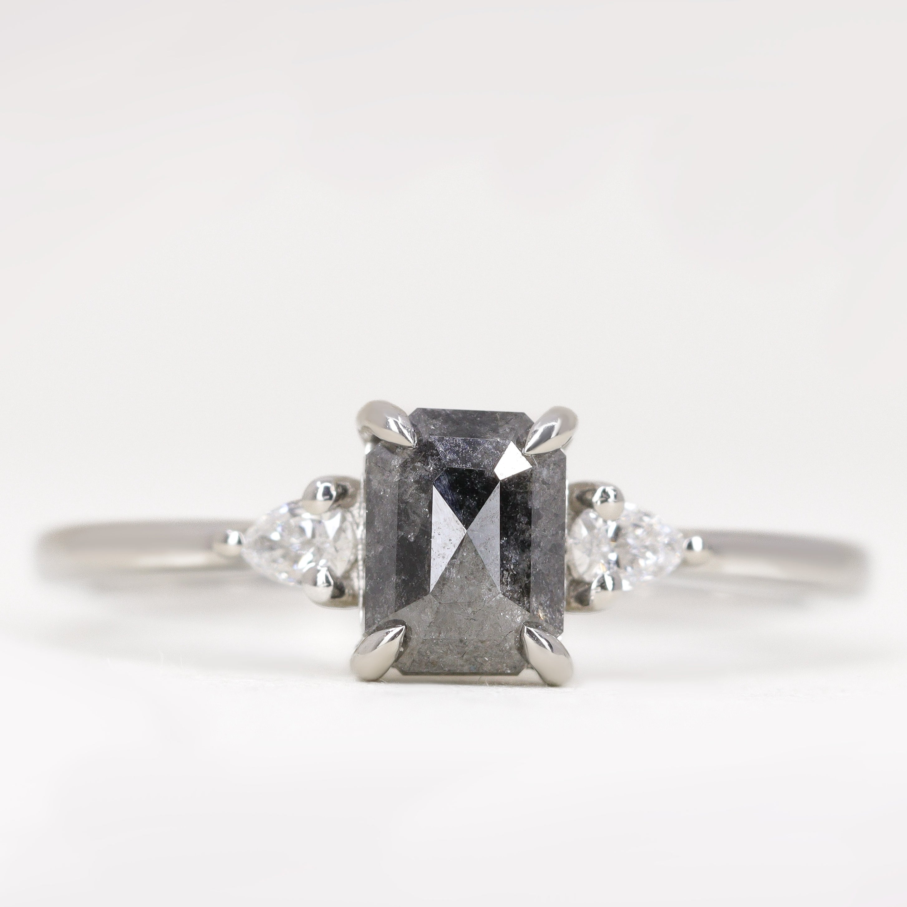 Elspeth Emerald Rose Cut Salt and Pepper Diamond and Pear Shaped