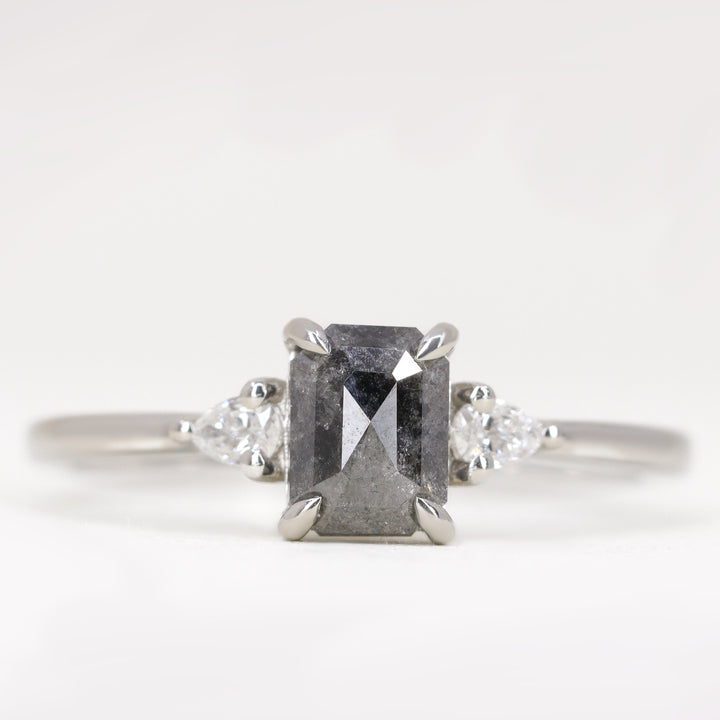 Elspeth - Emerald Cut Salt and Pepper Diamond Trilogy Engagement Ring Engagement Rings - Price On Application