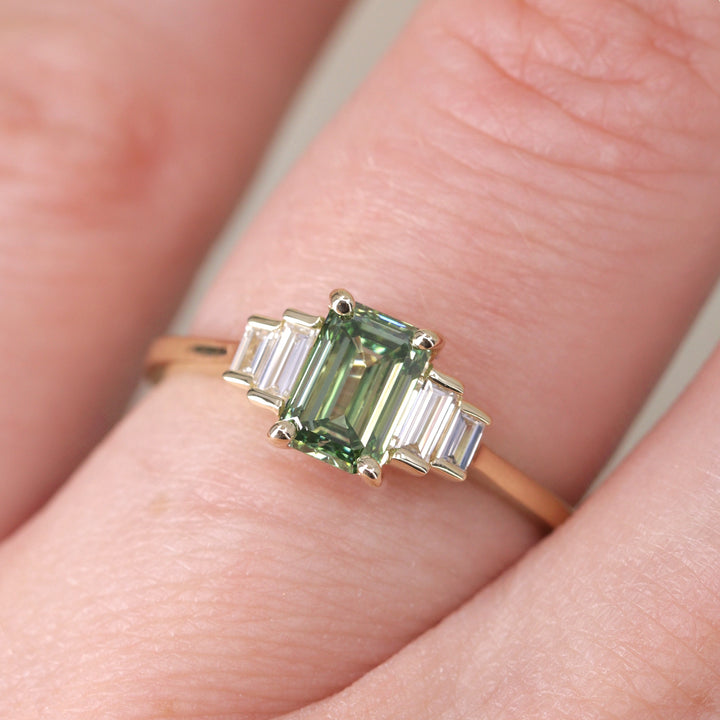 Erin - Green Lab Diamond Art Deco Ring - Ready-to-Wear Engagement Rings - Ready-to-Ship