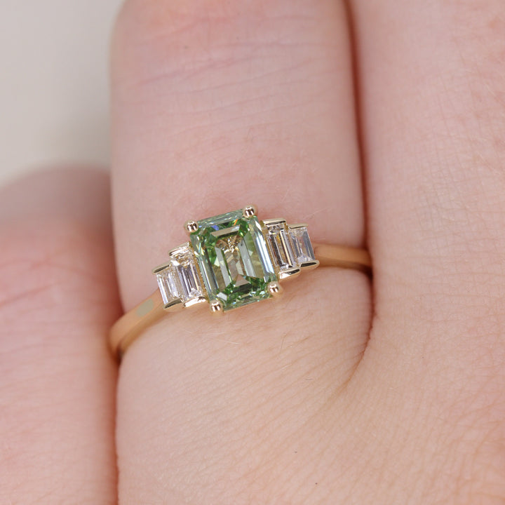 Erin - Emerald Cut Colourful Lab Diamond Art Deco Engagement Ring Engagement Rings - Price On Application