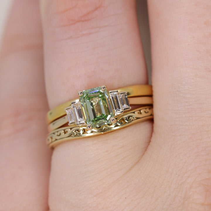 Erin - Emerald Cut Colourful Lab Diamond Art Deco Engagement Ring Engagement Rings - Price On Application
