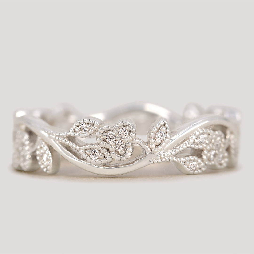 Eveline - Floral Diamond Set Vine Vintage Style Wedding Ring - Made-to-Order Wedding Rings - Made-to-Order