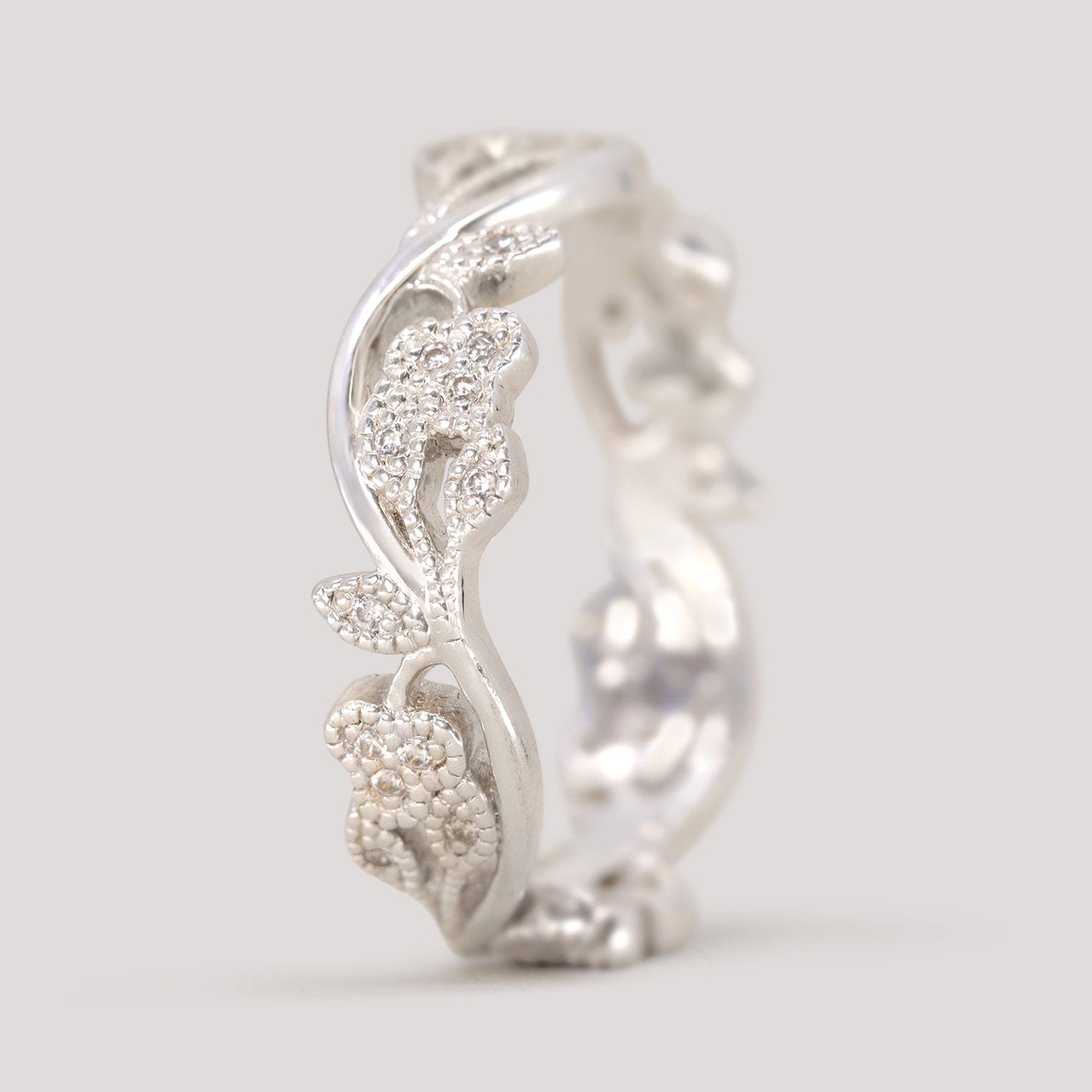 Eveline Vine Inspired Floral Beaded Diamond Set Ring Made-to