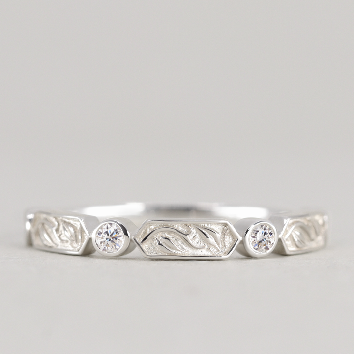 Fern - Floral Motif Diamond Set Vine/Leaf Patterned Wedding Ring - Made-to-Order Wedding Rings - Made-to-Order