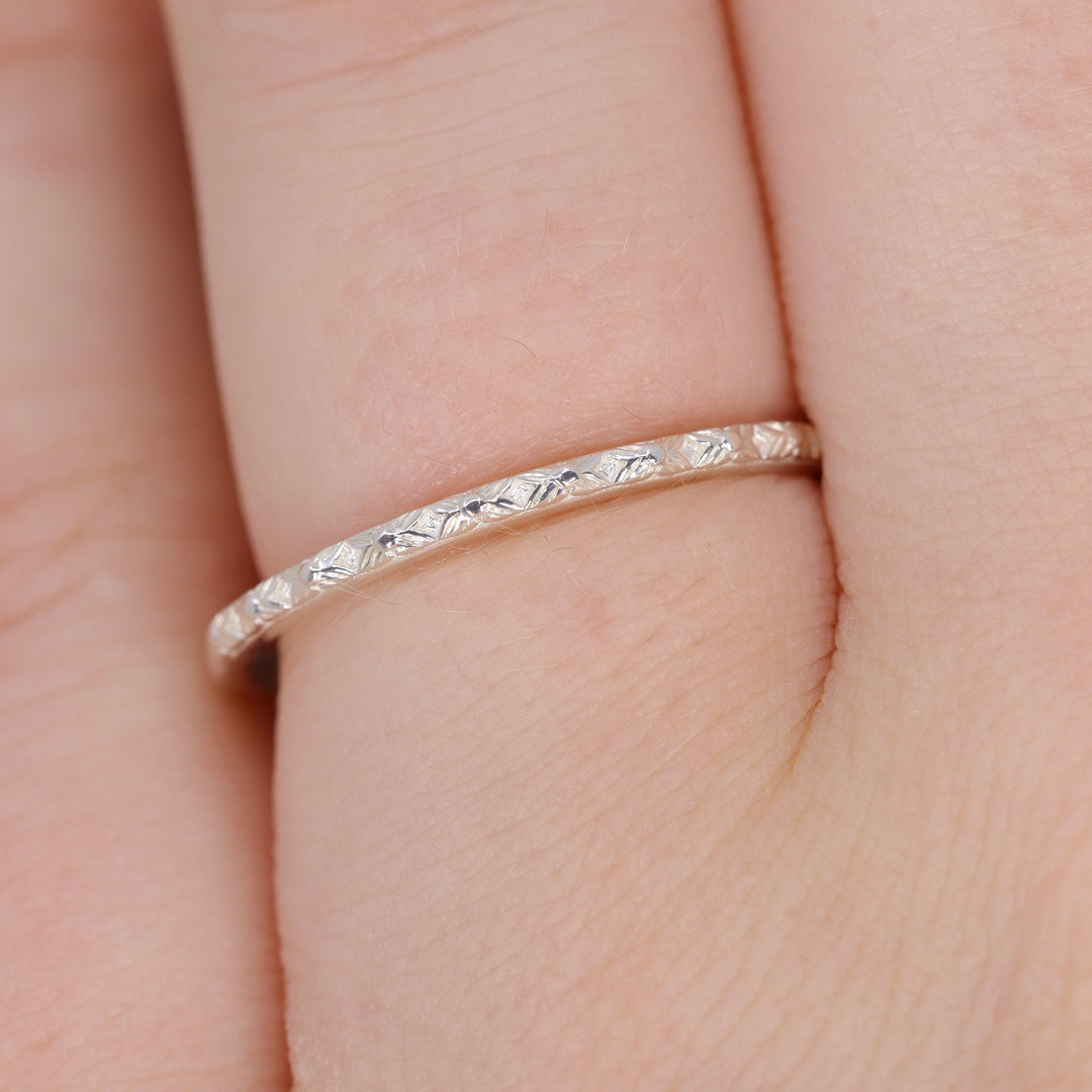 Bridal Set - Sabrina, Flora & Peggy - Round Bezel Set Lab Grown Diamond Solitaire Engagement Ring and Floral or Polished Wedding Ring Bridal Sets