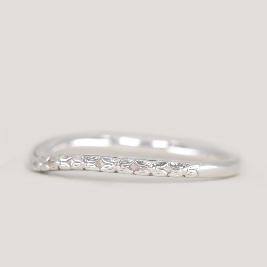 Flora - Floral Pattern Wave Shaped Wedding Ring - Made-to-Order Wedding Rings - Made-to-Order