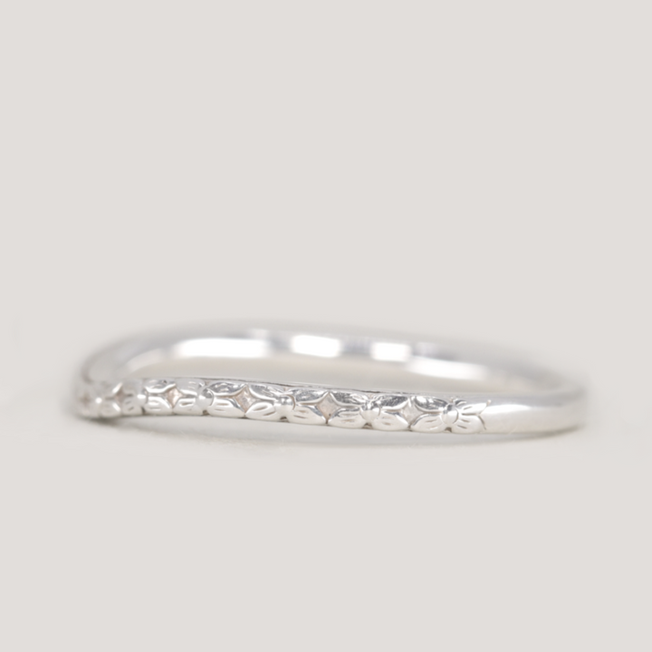 Flora - Floral Pattern Wave Shaped Wedding Ring - Made-to-Order Wedding Rings - Made-to-Order