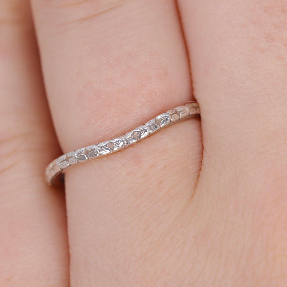 Flora - Floral Pattern Wave Shaped Wedding Ring - Made-to-Order Wedding Rings - Made-to-Order