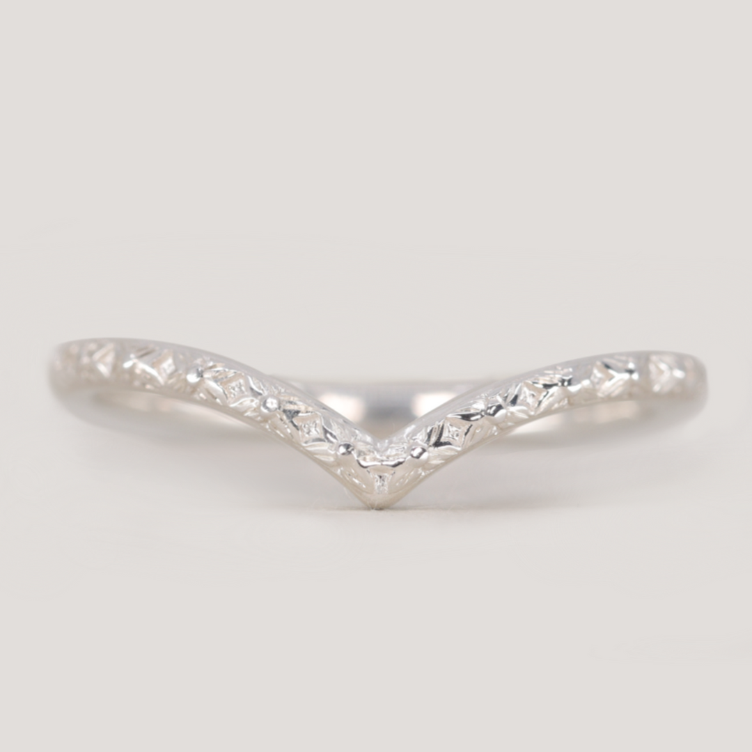 Flora - Floral Pattern Wishbone Wedding Ring - Made-to-Order Wedding Rings - Made-to-Order