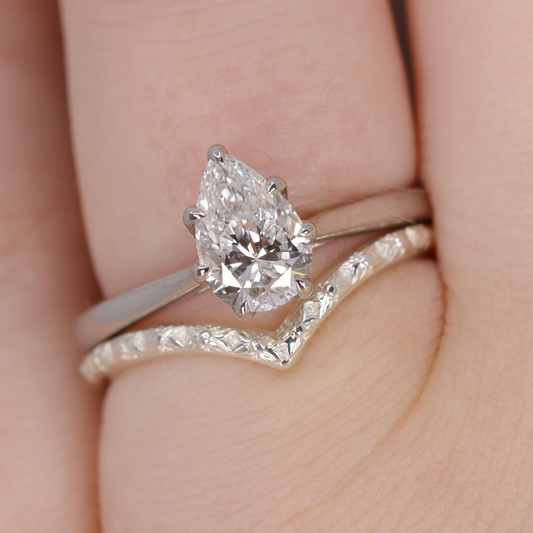 Flora - Floral Pattern Wishbone Wedding Ring - Made-to-Order Wedding Rings - Made-to-Order