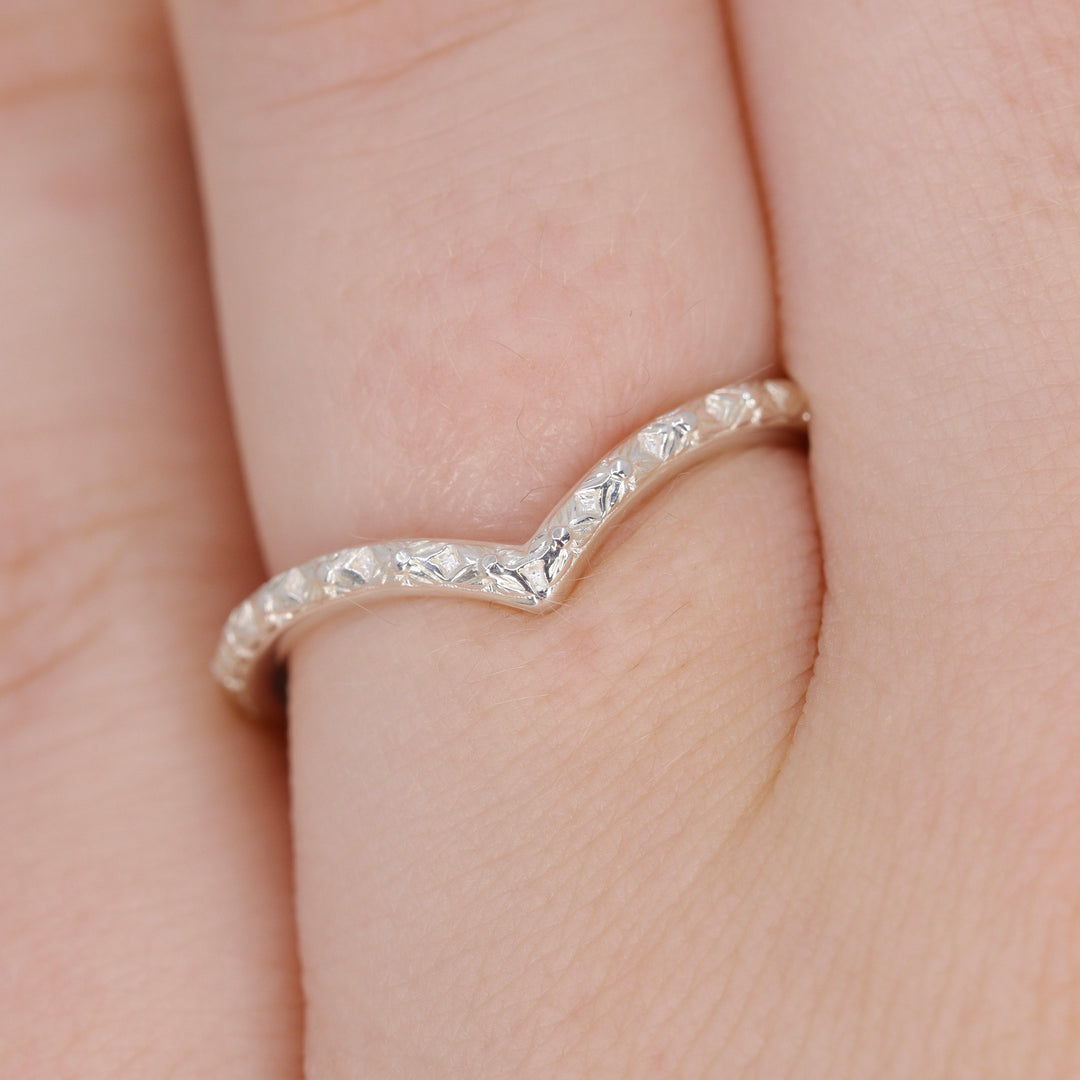 Flora - Floral Pattern Wishbone Wedding Ring - Made-to-Order Wedding Rings - Made-to-Order