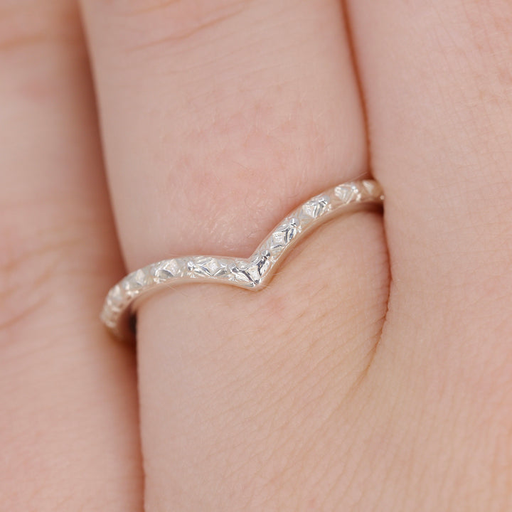Flora - Floral Pattern Wishbone Wedding Ring - Made-to-Order Wedding Rings - Made-to-Order