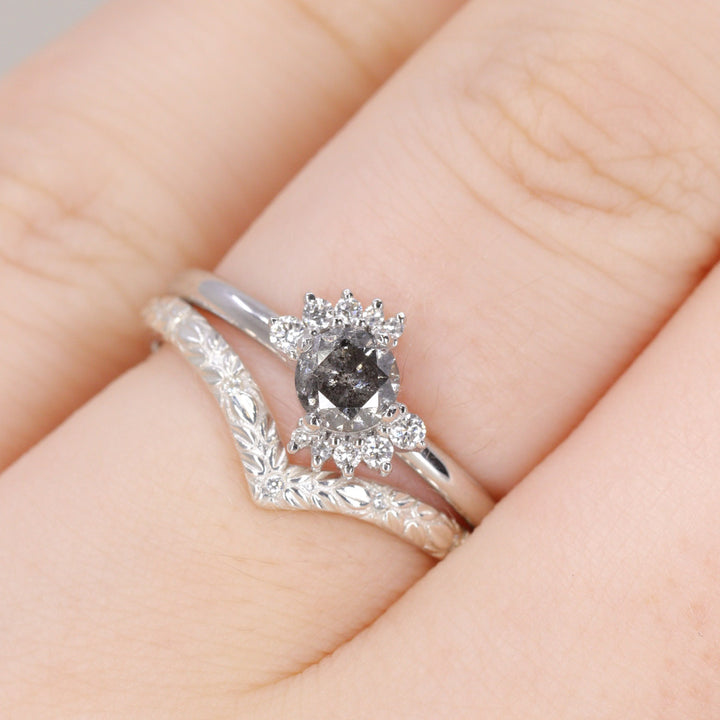 Lottie - Salt & Pepper Diamond Halo Ring - Ready-to-Set Engagement Rings - Ready-to-Ship
