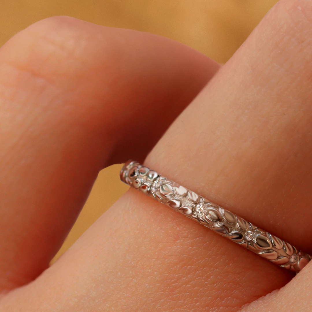 Bethan - Straight Vintage Style Patterned Diamond Set Half or Full Eternity Wedding Band - Made-to-Order Wedding Rings - Made-to-Order