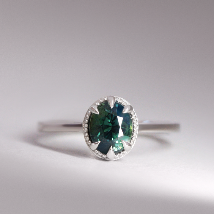 Georgia - Oval Cut Teal Sapphire Solitaire Engagement Ring Engagement Rings - Made-to-Order