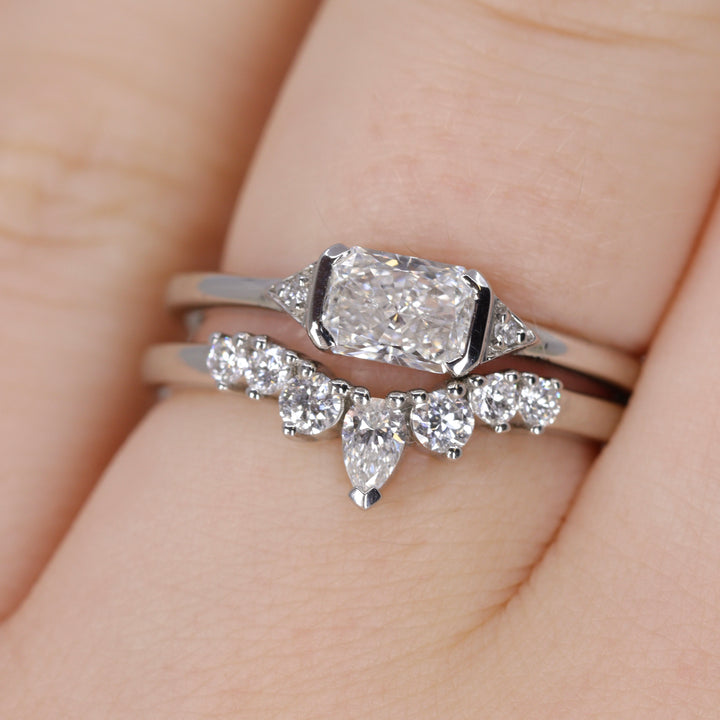 Hattie - Radiant Cut Lab Grown Diamond East-West Art Deco Trilogy Engagement Ring Engagement Rings - Made-to-Order