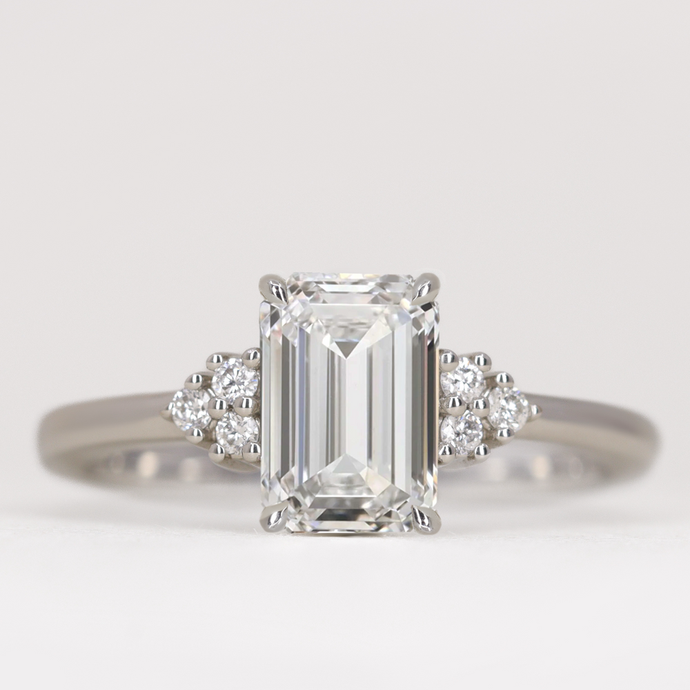 Henrietta - Emerald Cut Trefoil Cluster Engagement Ring Setting