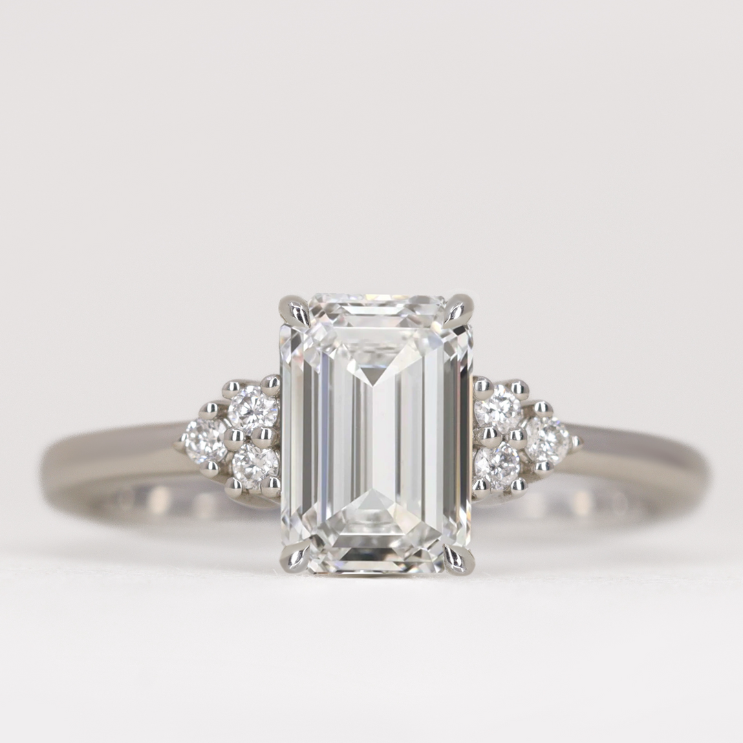 Henrietta - Emerald Cut Trefoil Cluster Engagement Ring Setting
