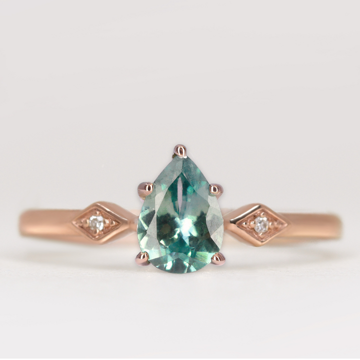 Hollie - Teardrop/Pear Cut Montana Sapphire Art Deco Trilogy Engagement Ring Engagement Rings - Price On Application