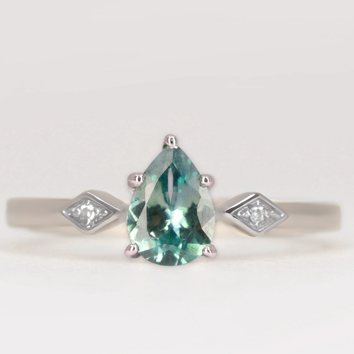 Hollie - Teardrop/Pear Cut Montana Sapphire Art Deco Trilogy Engagement Ring Engagement Rings - Price On Application