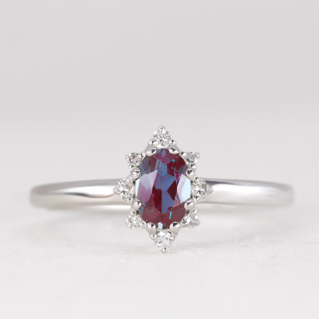 Mabel - Lab Grown Alexandrite Halo Ring - Ready-to-Wear Engagement Rings - Ready-to-Ship